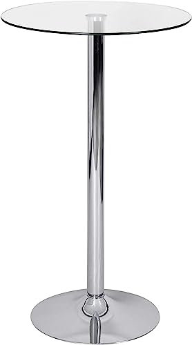 MF - Mesa Alta Redonda Modelo Bernie (SU) - Estructura de Cromada, Tapa de Cristal Templado 60 cms de Diámetro