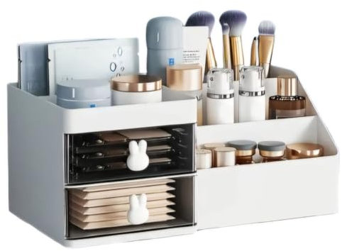Generico Organizzatore di Trucco con Cassetti, Scatola Contenitori Per Cosmetici, Custodia Vassoio Porta Gioielli Per Camera Da Letto e Bagno Bianco
