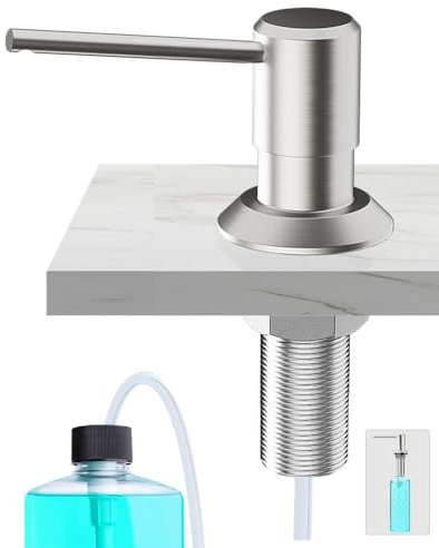 Poveta Dispensador de Jabón y Detergente para Fregadero, Bajo Encimera con Botella de 300ml y Manguera de 1,2 M, Cobre Cepillado