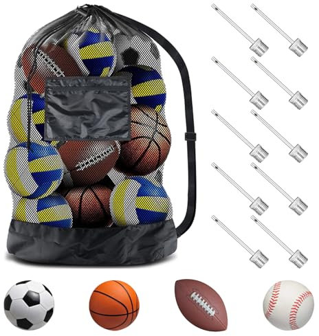 Scettar Borsa da Calcio in Rete, 101 * 76 CM Mesh Ball Bag Large con Coulisse e Tracolla, Rete Porta Palloni Portatile per Casa/Scuola/Ufficio/Palestra, Viene Fornito con 10 Birilli Gonfiabili