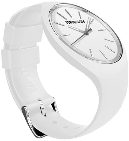 FREDDY Orologio da Polso Donna Rhythm, Rhythm Orologio da Donna in Silicone Bianco e Silver, Cassa Tonda 34 mm