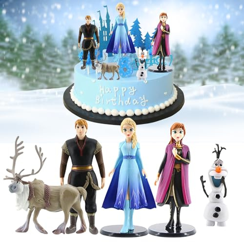 5Pcs Frozen Kuchendekoration Figuren, Die Eiskönigin Tortendeko, Gefrorene Kuchen Topper Figuren Set (Elsa und Anna Prinzessin Schneewittchen Olaf Mulan)