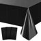 POPOYU 3Pcs Metallic Black Foil Table Cloth,54x108 Inch Rectangle Party Table Cover Tablecloth Golden Tableware Black Table Decoration for Christmas,Wedding,Birthday,Halloween,New Year Party Supplies