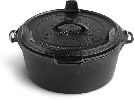 BURNHARD Casseruola in ghisa con coperchio e leva per coperchio 3,8 l, casseruola per cucinare all'aperto, calderone, pentola in ghisa per pane, forno olandese, dutch oven