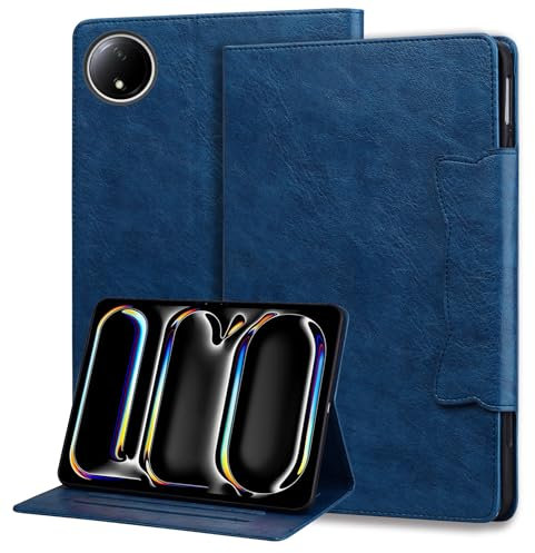 Mldjomid Coque pour Tablette Xiaomi Redmi Pad SE 8,7 Pouces 4G 2024, Housse de Protection en Cuir PU à Rabat avec Fente pour Carte et Fonction Support Cover, Coque Magnétique - Boucle Chat Bleu Royal