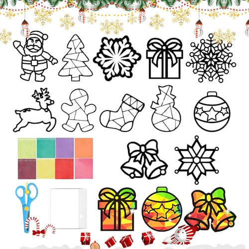 gotyou Craft Set Window Pictures Christmas Children,12 Pieces Craft Set Window Pictures,Diy Craft Set Christmas,Diy Craft Supplies Children,Christmas craft set,For Windows And Room Decoration.
