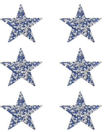 PATIKIL Iron on Star Patches, 6pcs Adhesive Applique Stars Silver Rhinestone Glitter Crystal Stickers Patch Fabric Embellishments for DIY Crafts Clothing Jeans Repair, Blue 6cm