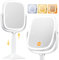Gospire Rectangle Lighted Makeup Mirror with Lights 3 Color, Height Adjustable and 1X/10X Magnifying, 4000mAh Rechargeable Battery for Bedroom, 8.5”x7.4” Large Surface, Stepless Dimming - White