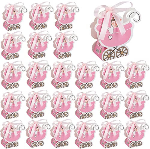 Geschenkbox Papier Süßigkeiten Gastgeschenk Box Baby Party Dekoration für Babydusche Taufe Geburt Party Rosa 25Pcs