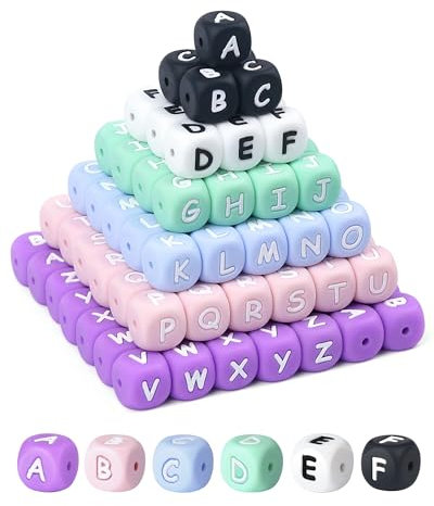 156Pcs FIVEIZERO Colorful Silicone Letter Beads, 12mm A-Z Alphabet Beads,Square Letter Beads for Bracelets and Keychains, Large Letter Beads for Necklaces and Lanyards Making