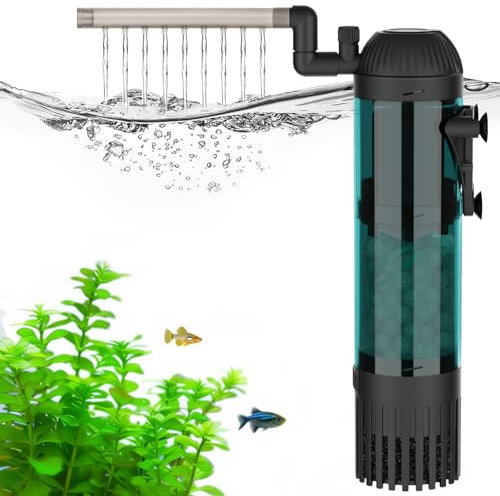 AQQA Filtro para pecera, filtro de acuario de flujo fuerte de 800 l/h, bomba de filtro silenciosa de 15 W con filtración de 3 etapas para tanques de hasta 350 L