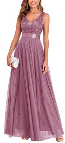 ORANDESIGNE Vestito da Sera Elegante Donna Lungo Vestiti Paillettes in Tulle Chiffon Abito Damigella d'Onore Vita Alta Formale Maxi Abiti da Cerimonia Linea ad A Stile Impero