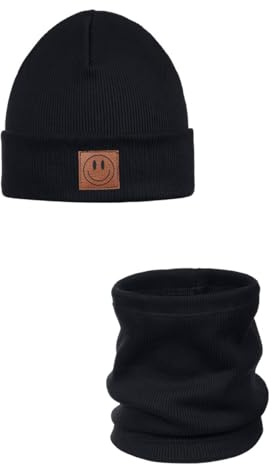 Ander Smile Mütze und Schal Set Kinder 97% Baumwolle, angenehm weich - Beanie Mütze Kinder, Schlauchschal, Loop Schal, Baumwollmütze für Jungen & Mädchen - Übergangsmütze Herbst Frühling