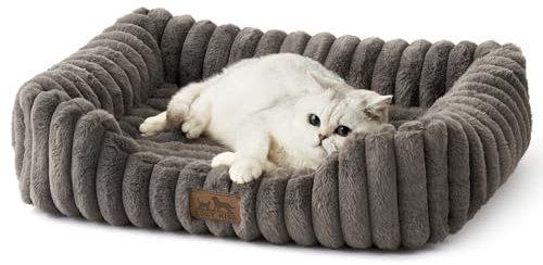 COZY KISS Orthopädisches Waschbares Hundebett, für Katze und Kleiner Hunde, Weicher Kunstfell Hundekorb, Haustiersofa mit Hoher Umrandung, Flauschig, Rutschfestes, 64x53x15cm, Grau