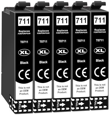 Jhaan T0711 Druckerpatronen Kompatibel für Epson T0715 Patrone Kompatible mit Epson Stylus SX515W SX510W SX410 SX415 SX218 SX210 SX215 DX8400 DX7400 DX6000 BX300F BX610FW B40W Drucker(5 Schwarz)