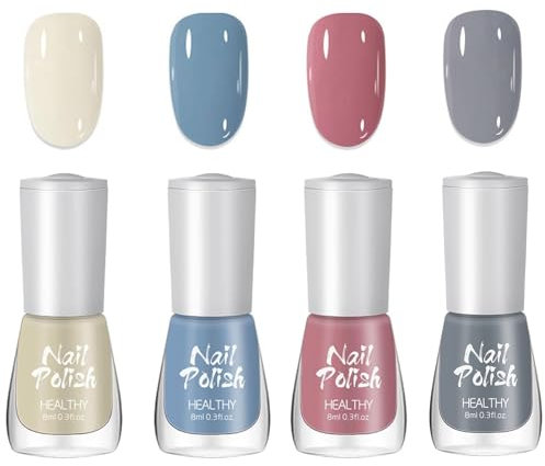 Pastel Nail Polish Set - 4Pcs Neutrals Candy Nail Varnish Kit - Blue Grey Pink White Water Based Natural Nail Polish - Quick Dry & Long Lasting Spring Summer No UV Required DIY at Home Women Girls 8ML