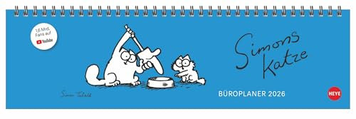 Simons Katze Wochenquerplaner - Kalender 2026 - Simon Tofield - Heye-Verlag - Tischkalender mit Schulferien - 32,5 cm x 9,3 cm