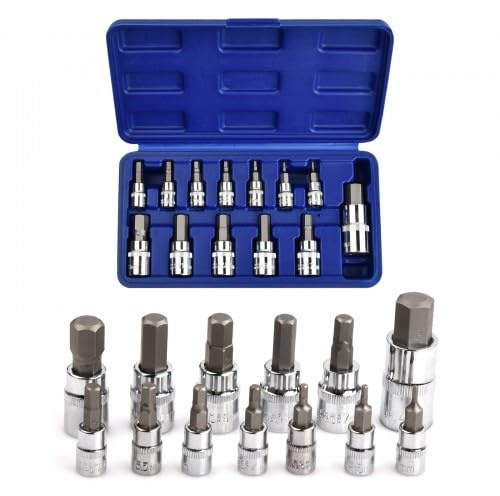 13-tlg Sechskant-Steckschlüsselsatz (1/4, 3/8, 1/2) – S2-Stahl, Torx T8–T70, Stecknüsse Biteinsätze,Inbusschlüssel & Stecknuss Adapter Ideal für Zoll-Werkzeuge & DIY-Projekte