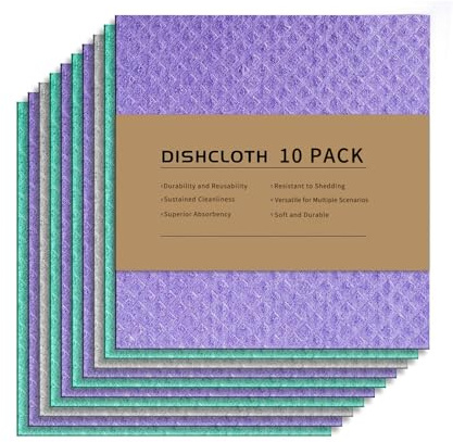 LikGuest Swedish Dishcloths Washing Cloths for Kitchen 10 PCS | Super absorbent cellulose material, washable reusable cloths for dishes, countertops and eco friendly cleaning