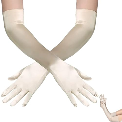 1 Paar Handschuhe Lang Weiße Schwarz, Lange Handschuhe Damen Elegant,Long Black White Gloves,Seidenhandschuhe Satin Elastic Abendhandschuhe Stoff für Halloween,Cosplay Kostüm Karneval Party Ballkostüm