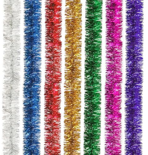 7 PCS Christmas Tree Hanging Tinsel Decoration | Colorful Christmas Tinsel Garland, Metallic Tinsel for Indoor & Outdoor Party Decor
