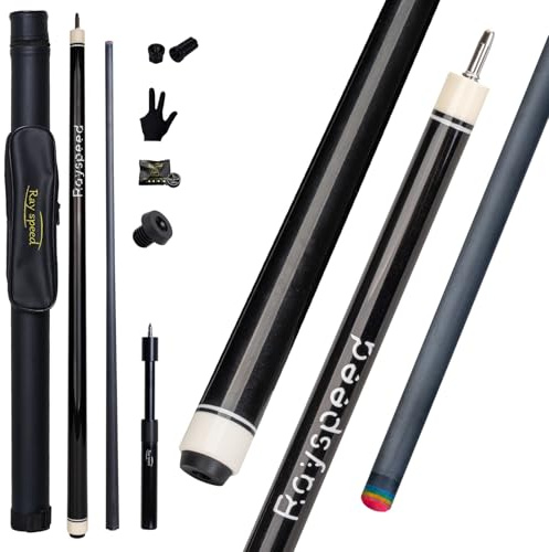 Ray speed Taco de billar de fibra de carbono de 12,5 mm, baja desviación, tecnología de carbono completo, palo de billar para adultos, taco de billar profesional con junta de pin Uni-loc