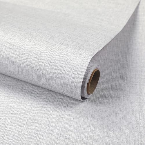 ANBILILA Selbstklebende Tapete, Grau Grastuch Textur Abziehen und Aufkleben Kontaktpapier, 40x500CM Leinenoptik Nahtlose Patchwork Abziehbare Tapete Dekofolie für Wandtattoo