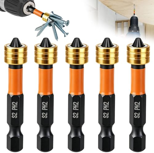 Linkstyle 5 Stück Trockenbau Bit Set mit Tiefenanschlag, 50 mm PH2 Magnetische Bits aus S2 Stahl, 1/4 Zoll Sechskantschaft für Rigips Gipskarton und Schnellbauschrauben