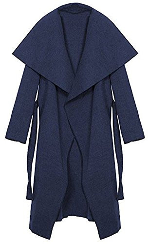 Kendindza Damen Mantel Trenchcoat mit Gürtel Lang Kurz dünner Stoffgürtel XS S M L (XS, Navyblau Lang)