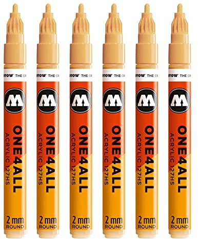 Molotow One4All 127HS Acryl Marker (2,0 mm Strichstärke, hochdeckend und permanent, UV-beständig, für fast alle Untergründe) 6 Stück Farbe 009 saharabeige hell