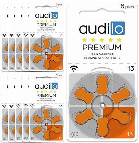 Audilo Premium Hörgerätebatterien – Größe 13 (Orange, PR48) – Quecksilberfrei/Zink-Luft/Knopfzellen – Batterien Für Högeräte – Packung mit 60 Batterien (10 6er-Blister)