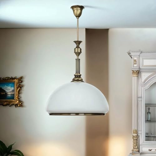 Licht-Erlebnisse Pendelleuchte aus Metall & Glas in Messing Antik EU-Produkt E27 D:40cm für Esszimmer Küche Hängelampe Hängeleuchte Pendellampe