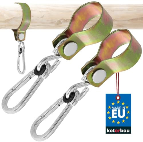 KOTARBAU Lot de 2 crochets de balançoire avec mousqueton de 50 mm - Pour fixation de balançoire - Bois rond - Crochets de manchettes en or galvanisé