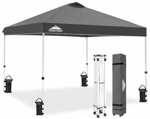 EAGLE PEAK 3x3m Pop-up Pavillion, Wasserdicht Faltpavillon Gartenzelt Markt Festival Sonnenschutz, mit Tragetasche mit Rollen (Grau)