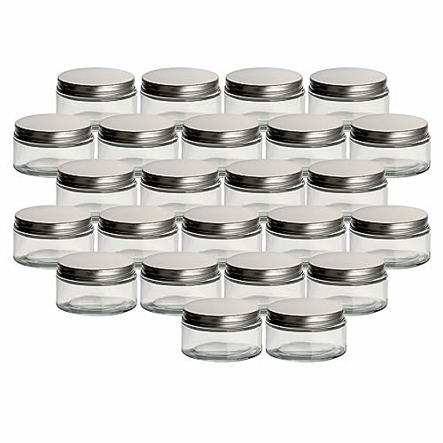 gouveo Juego de 24 tarros de cristal con rosca de 200 ml con tapa plateada, tarro grande de cristal con tapón de rosca para rellenar cremas, cosméticos, lociones