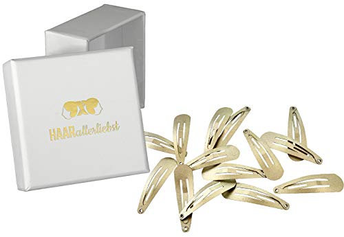 Haarallerliebst Haarspangen klein für Kinder & Damen – 20 Stück in gold schimmernd (4 cm) inkl. Aufbewahrungsbox weiss – Ideal für dünnes & feines Haar