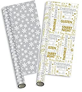 St@llion Geschenkpapier für Weihnachten, 5 m, zufällige Farbe, gemischt, metallisch, für Geburtstag, Geschenke, Weihnachtsfeier, Weihnachtsmann, Schneeflocken-Design, Geschenkpapier (2 Rollen)