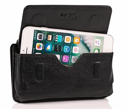 MATADOR 2in1 Echtleder Handy Gürteltasche mit Reißverschlussfach #Brisbane, mit edler Geschenkbox und RFID Schutz, Elegante Handytasche Leder für Smartphone bis 6,9 Zoll in Schwarz Nappa