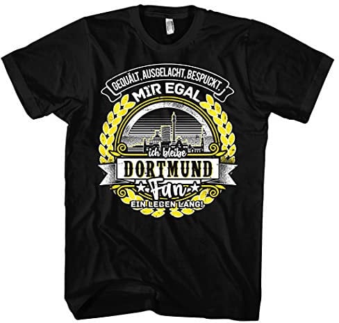 EIN Leben lang Dortmund Herren T-Shirt | Stadt - Dortmund Skyline - Fussball - Sport - Dortmund Shirt - Ultras | Schwarz (S)