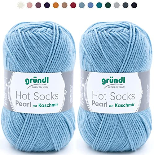 theofeel Set | 2x50g Merino Sockenwolle mit Kaschmir | Gründl Hot Socks Pearl 12 blau | Strumpfwolle mit Kaschmirwolle | Cashmere Sockengarn zum Stricken oder Häkeln