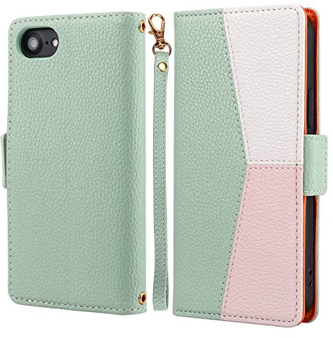 ZCDAYE Case for iPhone SE 2022 5G/iPhone SE 2020/iPhone 7/iPhone 8, Flip Wallet Phone Case for iPhone SE 2022(SE3)/iPhone SE 2020(SE2)/iPhone 7/8- Splicing Green