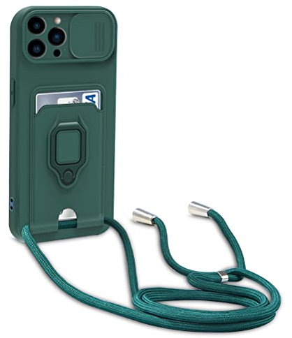 yanasuo Cordon de Coque Compatible avec iPhone 13 Pro Max, Collier pour Étui Colliers de cellulaire, Silicone Cover Protection de la Caméra Étui Lanyard Case-Vert Foncé