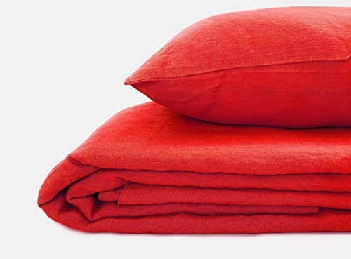 JOWOLLINA Natur Leinen Bettwäsche-Set Soft Washed Finish 180 g/m2 (Poinciana, 200x220 cm, 2St. 40x80 cm)