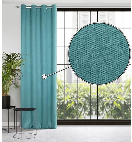 Eurofirany Carlo Schwer 340 g/m2 Blackout Vorhang mit Ösen 1STK. Thermovorhang Blickdicht Wärmeisolierender Kälteschutz Verdunklungsgardine Abdunkeln Wohnzimmer Schlafzimmer 135x250 cm, Türkis, 386926