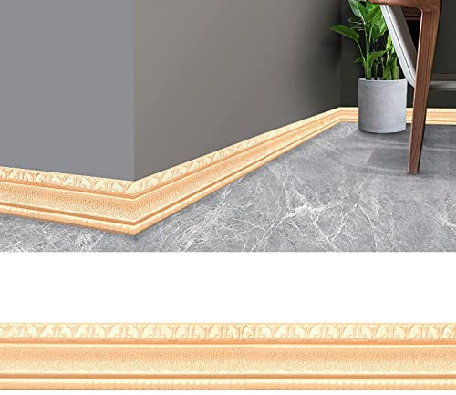 MyBoo 3D Pattern Sticker Wall Trim Line Skirting Border, 230x8CM Wallpaper Borders Self Adhesive Waterproof 3D Foam Edge Strip Border Dado Rail Decoration for Living Room Bedroom Kitchen Home (Cream)
