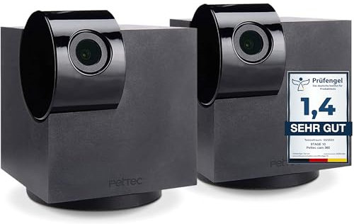 PetTec Pet Cam 360° Lot de 2, Supporté par Une Application Mobile, caméra Intelligent pour Animal avec détecteur de Mouvement, Full HD 1080p, Vue de 360 degré, Microphone & Enceinte - iOS et Android