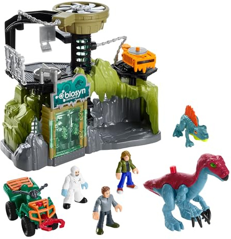 Fisher-Price Imaginext Jurassic World Dinosaur Lab Playset with Owen Grady Maisie & Dr. Grant Figures, Therizinosaurus & Dimetrodon, Ages 3+ Years, HPT69