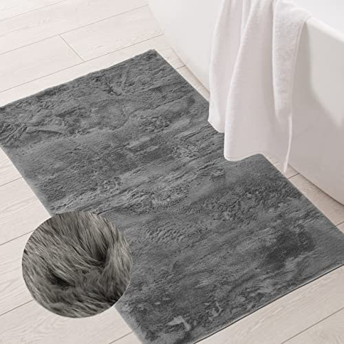 Teppich-Traum Dunkler Hasenfellimitat Bad-Teppich | waschbar | schön weich in anthrazit, 70x140 cm