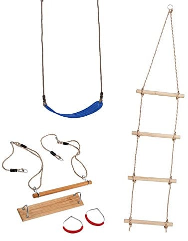 WICKEY Schaukel Zubehör Set - Accessoires für Schaukel, Spielturm, Klettergerüst und Garten Spielgeräte bestehend aus elastischem Schaukelsitz, Turngeräte Set und Strickleiter
