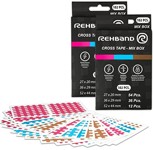Rehband Crosstape, Gittertape-Sport Größen, Akupunkturpflaster für Sport & Alltag, Farbe:Farbmix - 204 Stück, Größe:Mixbox (3 Grössen)